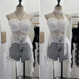 Real Shooting Street Lace Tectory Hottie Wearing Chest Pad Sexy Irregular Ribbon Sleeveless Top 8077