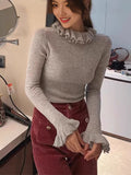 Pure Hot Girl Tight Inside The Thin Knitted Jersey Girl 2025 Autumn And Winter High-End Wooden Ear Collar Sweater Top