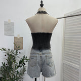 Real Shooting Cowboy Hollow Wearing Rope Strap Hanging Neck Sling Vest Hottie Sexy Bare Back Short Sleeveless Top 827