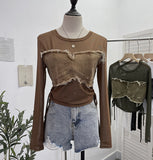 Vintage Spice Girls Stomee Net Yarn Sexy Perspective Drawstring Long-Sleeved T-Shirt Top 2630