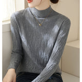 High-Grade Gray Half-High Collar Wool Texture Inside The Knitted Bottoming Shirt Women's Autumn And Winter High-End Super-Good-Looking Sweater