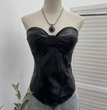 Real Pat With Chest Pad Cool Pu Skin Repair Waist-Skin Vest Sexy Hottie Leather Coat Wrapped Bra Short Top 8117