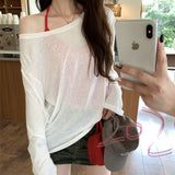 Korean Micro-Permeable Pure Desire Lazy And Relaxed Feeling Thin Bottom Shirt Long-Sleeved T-Shirts Summer Thin Air Conditioning Hood