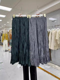 Heavy Industry Withered Leaves Folded Half-Body Skirt 2025 Spring And Summer New Glossy Irregular Big Swing Skirt And Ankle Long Skirt