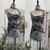 Spice Girls Newspaper Tie-Dye Printing Net Waste Vest Irregular Rope Ribbon 1197