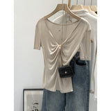 Lyselle Silk Wool Twisting V-Neck Short-Sleeved T-Shirt For Women Wear A New Beautiful Repair Bodysuit In Summer