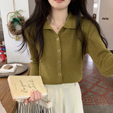 Designing A Small-Sized Collar Long-Sleeved Knitted Shirt Women 2026 Spring And Autumn Pure Color Shirt Bottom Sweater
