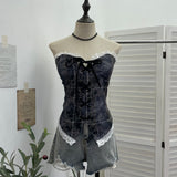 Real-Patting Hottie With Chest Pads With Bra Lace Spliced Slings Slings Women Wearing Short Tops