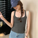 Solid Color Square Collar Small Sling Vest Women In The Summer New Repair Outside Wearing Sleeveless Tops Short Hottie Beauty Back