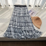Rotating Skirt ~ Blue Lattice Mesh Yarn Half-Dress Woman Oversized Swing A Word Hundred Fold Skirt Wood Ear Splicing Cake Skirt