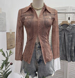 À±tie Denim Yarn Print Long Sleeve Open Shirt Hook Buckle Short Repair Body Dress 1293