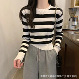 Round Collar Hooded Striped Long-Sleeved Knitted Shirt Women's Autumn And Winter Women's New Slimming Inside And Bottom Shirt Top