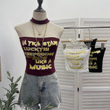 Real Shot With Chest Pad Hanging Neck Bra Vest Letter Printing Short Babes Sleeveless Top Sleeve Sleeve Sling Sling Sling Sling Slings