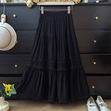 Gentle Wind Hollow Lax Subian Thin Half Body Skirt Woman Spring 2025 High-Waist Fold Loose Layer Cake Skirt Tide