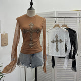 Real Shooting Heavy Industry Design Sense Cross Rivet Water Drill Waste Soil Horn Sleeve Double Mesh Yarn Trinket 2706