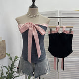 Real Shoot Vietnamese Hottie Bow Tie Bumped Girded Waist Brae Waist Bare Back Tie With Chest Cushion Top 2808