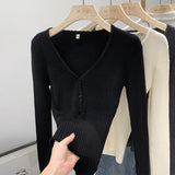 2026 Early Spring French Pure Lust Wind V-Neck Knitted Shirt Girl New Soft-Castic Elastic Repair Inside The Bottom Blouse