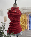 Spicy Design Sleeveless Leaves Three-Dimensional Flower Blouse Atmosphere Slimming Waist 1166