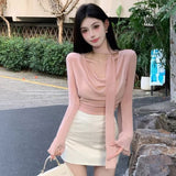 Pure Net Yarn Version Of The Simple Long-Sleeved Bottom Shirt Women's Autumn 2026 New Ribbon Slim Age T-Shirt Top