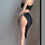 Spring And Autumn New Hottie Sexy Slanted Shoulder Sleeves Bare Waist-Up Open-Paired Fork Dress Woman