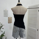Real-Shooting Thai Hottie Chest Vest Metal Decoration Hanging Neck Folding Irregular Opening Top 9292