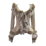 Real Shooting Waste Soil Wind Irregular Wood Ear Trumin Knitting To Make Old Hole Splicing Hairy Blouse Hottie Cardigan 2987