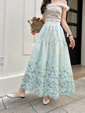 New French Sweet Heavy Industry Embroidery Print Collection Waist Thin Long High-Waist Fairy Skirt A Word Half-Body Skirt