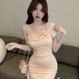 Sexy Swing Collar Irregular Sling Dress Small Black Dress Girl French Sweet Spicy High-End Dress Bag Hip Skirt Summer