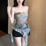 Tie Dyed Mesh Sling Sling Waistcoat Outside Wearing Summer Thai Sweet Babes Shoulder Tsets Irregular
