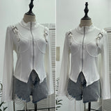 Real Shooting Irregular Zipper Collar Short Small Coat With Long Sleeves And Bottom Shirt 2680