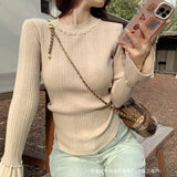 Heavy Industry Nail Ball Collar Collar Collar Sweater Women In Autumn And Winter With High-Level Horn Sleeve Tops Knitted Bottom Shirt