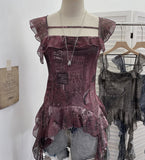 2025 New Summer Dress Vietnamese Niche Hottie Lotus Side Ribbon Sling Vest Short Top 1287