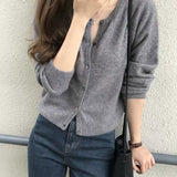 2026 Spring And Autumn New Round-Necked Purple Short Knitted Small Cardigan Loose Outer Sweater Coat For Women