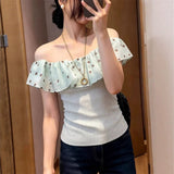 French Wave Dot Lotus Side Shoulder Short-Sleeved T-Shirt 2026 Summer New Summer Bottoming Shirt Women's Clothing
