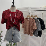 Red Lidg Short-Sleeved T-Shirt Woman 2025 Spring Dresses Loose Lime Bling Blouse 1059