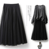 Women's Clothing 2025 Autumn And Winter 2025 New 20 Pieces Spliced Solid Color Mesh Dress Skirt A Word Umbrella Skirt