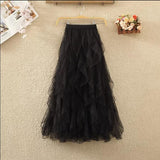 Wave-Print Yarn Skirt Women's Summer New High-Waisted Fairy Leaf Side Skirt In The Long A-Shaped Skirt Dress