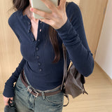 Sweet Hottie Long-Sleeved T-Shirt Women's Autumn 24024 New V-Neck Slimming Design Feeling