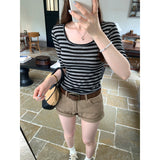 Direct Sales Lyselle Tiansi Design Stripe Bumpy Short-Sleeved T-Shirt Women's Commuting Summer New Beautiful Top