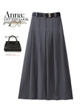 100-Fold Korean Version Of French Vintage Spring 2025 New A-Word Skirt High-Waisted Umbrella Skirt Thin And Long Gray