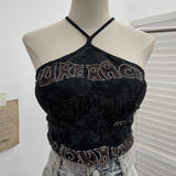 Real Shooting Spice Girls Letter Printing To Make Old Hole Hanging Neck Sling Vest Short With Chest Cushion Top 6672