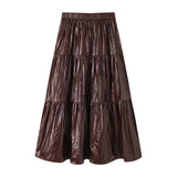In The Autumn Of 2025, The New Folded High-Waisted 100-Folded Skirt Women's Leather Skirt Texture Of A Niche Pressure Folded Umbrella Skirt