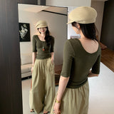 Premium Non-Bumbling Purple U-Necked Mid-Sleeved T-Shirt Women's Summer 2025 New Super-Look Unique Beautiful Small Top