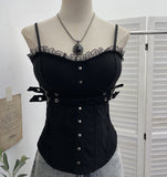 Real Shoot Babes Y2k Lace With Chest Cushion Splicing Sling Sling Back Zipper Short Top Lady 6228