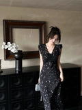 French Black Lace Slings Crumloan Dress Women's Summer 2025 New High-End Temperament Poinch Dress