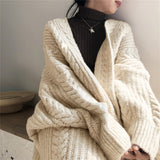 Autumn And Winter New External Wear Knitted Cardigan Retro Fashion Simple Thick Loose Mahjong Long Girl Sweater Coat Woman