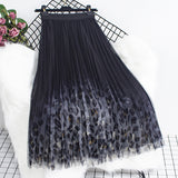 Leopard Print Mesh Dress 2025 Autumn And Winter New High-Rise Thin 100-Fold Skirt Mid-Length Skirt Burst Skirt