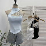 Real Shooting Thai Hottie With Chest Cushion Hollow Sexy Sling Vest Hanging Neck Slim Figure Sleeveless Top 6288