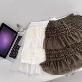 Autumn/Winter 2025 Cascade Yarn Woven Half-Skirt Cake Skirt Pure Color Folded Half-Dressed Korean East Gate