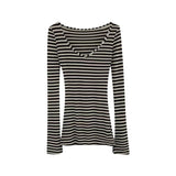 Spice Girls Big V-Neck Pure Wanted Button Striped Thin Autumn New Long-Sleeved Shirt T-Shirt Girl